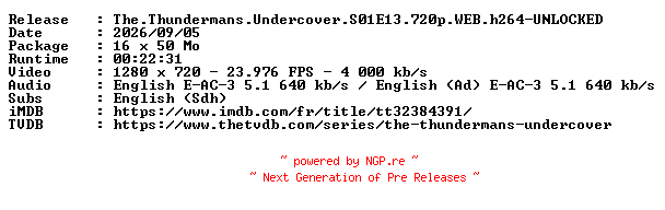 NFO for the release The.Thundermans.Undercover.S01E13.720p.WEB.h264-UNLOCKED by UNLOCKED