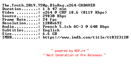 NFO for the release The.Truth.2019.720p.BluRay.x264-CADAVER by CADAVER