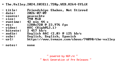 NFO for the release The.Valley.2024.S03E11.720p.WEB.H264-SYLiX by SYLiX