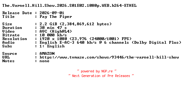 NFO for the release The.Varnell.Hill.Show.2026.S01E02.1080p.WEB.h264-ETHEL by ETHEL