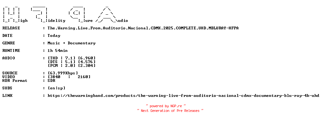 NFO for the release The.Warning.Live.From.Auditorio.Nacional.CDMX.2025.COMPLETE.UHD.MBLURAY-HFPA by HFPA