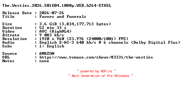 NFO for the release The.Westies.2026.S01E04.1080p.WEB.h264-ETHEL by ETHEL