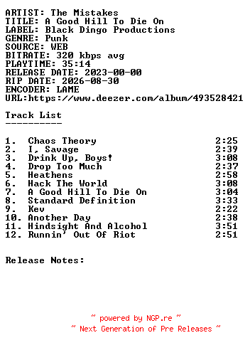 NFO for the release The_Mistakes-A_Good_Hill_To_Die_On-WEB-2023-SDR by SDR
