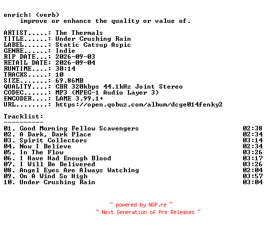 NFO for the release The_Thermals-Under_Crushing_Rain-WEB-2026-ENRiCH by ENRiCH