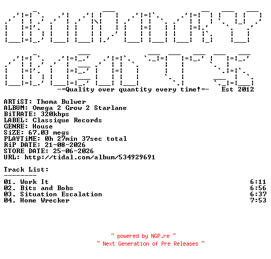 NFO for the release Thoma_Bulwer-Omega_2_Grow_2_Starlane-(CLASSIQ004)-WEB-2026-BB by BB