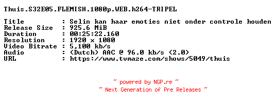 NFO for the release Thuis.S32E05.FLEMISH.1080p.WEB.h264-TRIPEL by TRIPEL