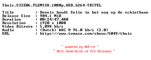 NFO for the release Thuis.S32E06.FLEMISH.1080p.WEB.h264-TRIPEL by TRIPEL