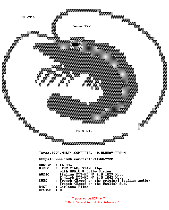 NFO for the release Torso.1973.MULTi.COMPLETE.UHD.BLURAY-PRAWN by PRAWN