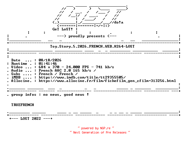 NFO for the release Toy.Story.5.2026.FRENCH.WEB.H264-LOST by LOST