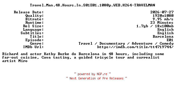 NFO for the release Travel.Man.48.Hours.In.S01E01.1080p.WEB.H264-TRAVELMAN by TRAVELMAN
