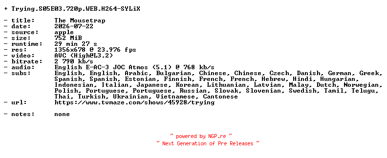 NFO for the release Trying.S05E03.720p.WEB.H264-SYLiX by SYLiX