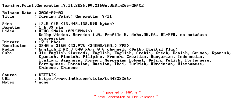 NFO for the release Turning.Point.Generation.9.11.2026.DV.2160p.WEB.h265-GRACE by GRACE