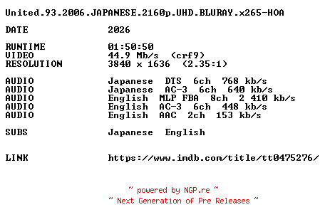 NFO for the release United.93.2006.JAPANESE.2160p.UHD.BLURAY.x265-HOA by HOA