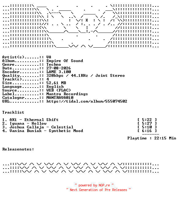 NFO for the release VA-Empire_Of_Sound-MANTRAVA010-WEB-2026-WAV by WAV