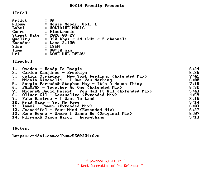 NFO for the release VA-House_Moods_Vol._1-WEB-2026-ROSiN by ROSiN