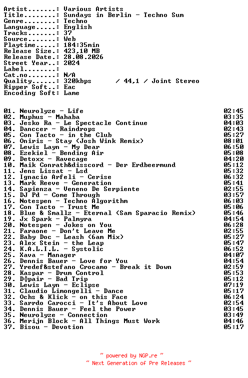 NFO for the release VA-Sundays_in_Berlin_-_Techno_Sum-WEB-2024-XTC_iNT by XTC_iNT