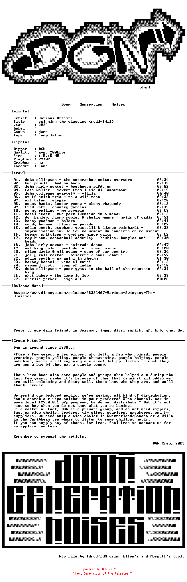 NFO for the release VA-Swinging_The_Classics_(MCDJ-1411)-2023-DGN by DGN