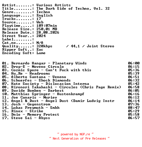 NFO for the release VA-The_Dark_Side_of_Techno_Vol_32-WEB-2024-XTC_iNT by XTC_iNT