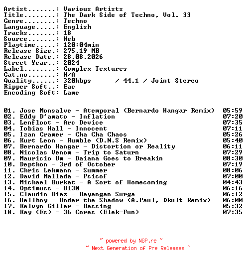 NFO for the release VA-The_Dark_Side_of_Techno_Vol_33-WEB-2024-XTC_iNT by XTC_iNT