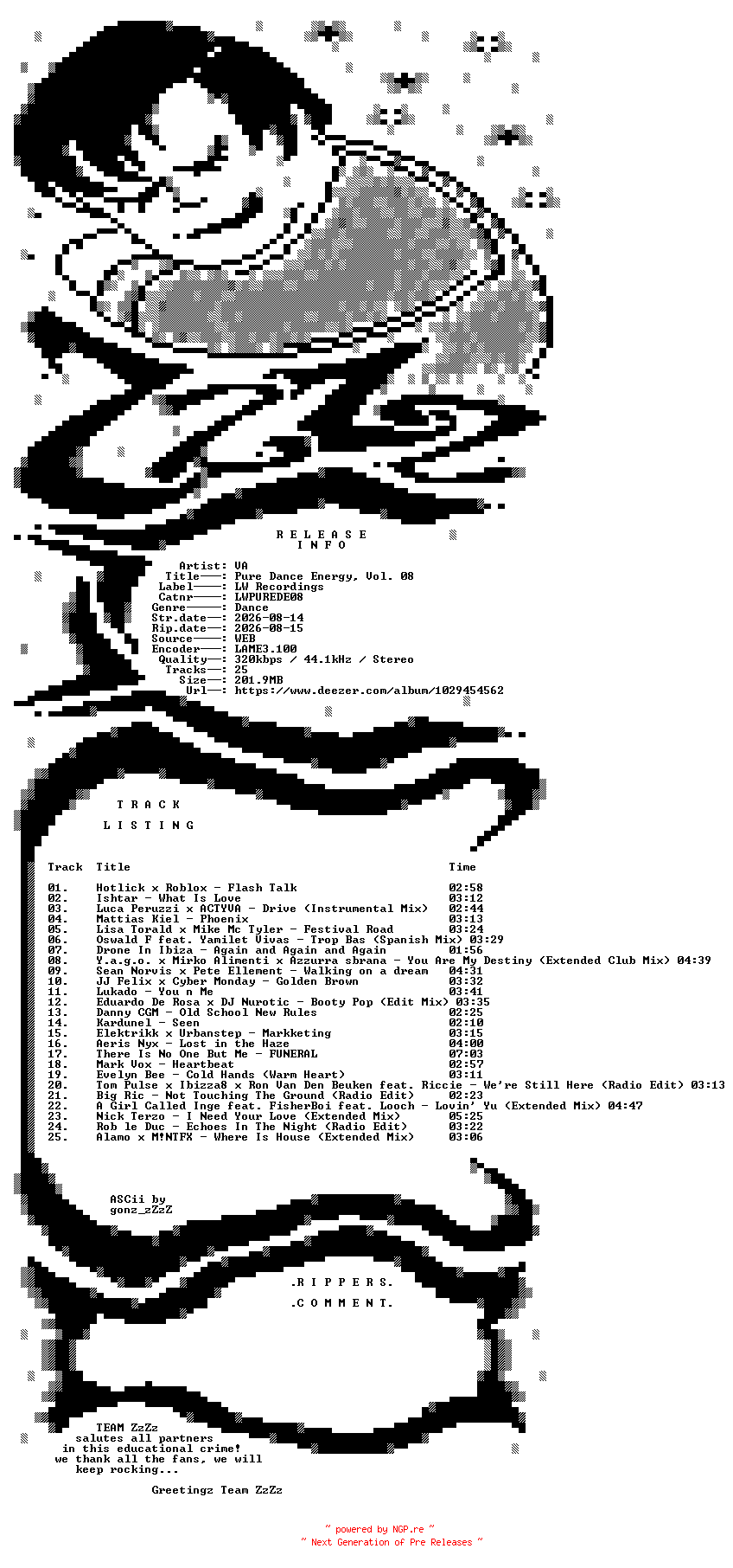NFO for the release VA_-_Pure_Dance_Energy_Vol_08-(LWPUREDE08)-WEB-2026-ZzZz by ZzZz