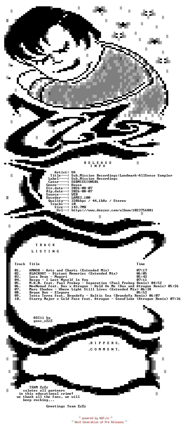 NFO for the release VA_-_Sub.Mission_Recordings__Landmark-AllSense_Sampler-(SUBMISSION501)-WEB-2026-ZzZz by ZzZz