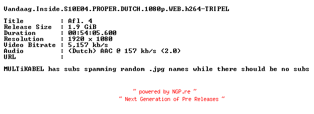 NFO for the release Vandaag.Inside.S10E04.PROPER.DUTCH.1080p.WEB.h264-TRIPEL by TRIPEL