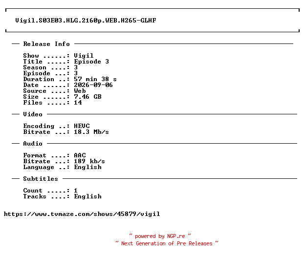 NFO for the release Vigil.S03E03.HLG.2160p.WEB.H265-GLHF by GLHF