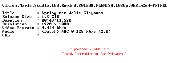 NFO for the release Vik.en.Marie.Studio.100.Rewind.S01E08.FLEMISH.1080p.WEB.h264-TRIPEL by TRIPEL