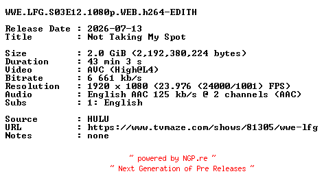 NFO for the release WWE.LFG.S03E12.1080p.WEB.h264-EDITH by EDITH