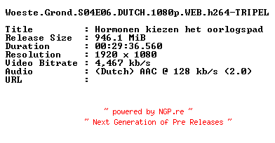 NFO for the release Woeste.Grond.S04E06.DUTCH.1080p.WEB.h264-TRIPEL by TRIPEL
