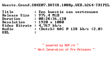 NFO for the release Woeste.Grond.S04E07.DUTCH.1080p.WEB.h264-TRIPEL by TRIPEL