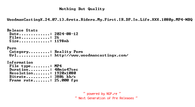 NFO for the release WoodmanCastingX.24.07.13.Areta.Ridera.My.First.IR.DP.In.Life.XXX.1080p.MP4-NBQ by NBQ