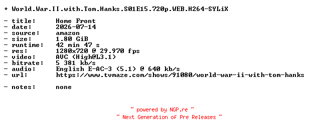 NFO for the release World.War.II.with.Tom.Hanks.S01E15.720p.WEB.H264-SYLiX by SYLiX