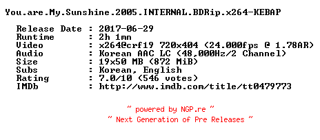 NFO for the release You.are.My.Sunshine.2005.INTERNAL.BDRip.x264-KEBAP by KEBAP