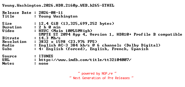 NFO for the release Young.Washington.2026.HDR.2160p.WEB.h265-ETHEL by ETHEL