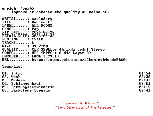 NFO for the release carls8erg-Rudiment-EP-WEB-DE-2026-ENRiCH by ENRiCH